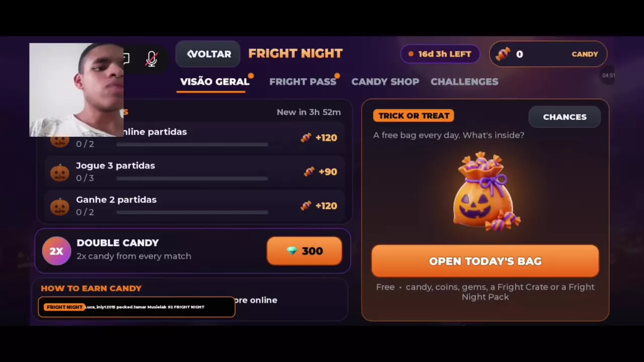Fright Night overview with the daily bag button and Double Candy offer
