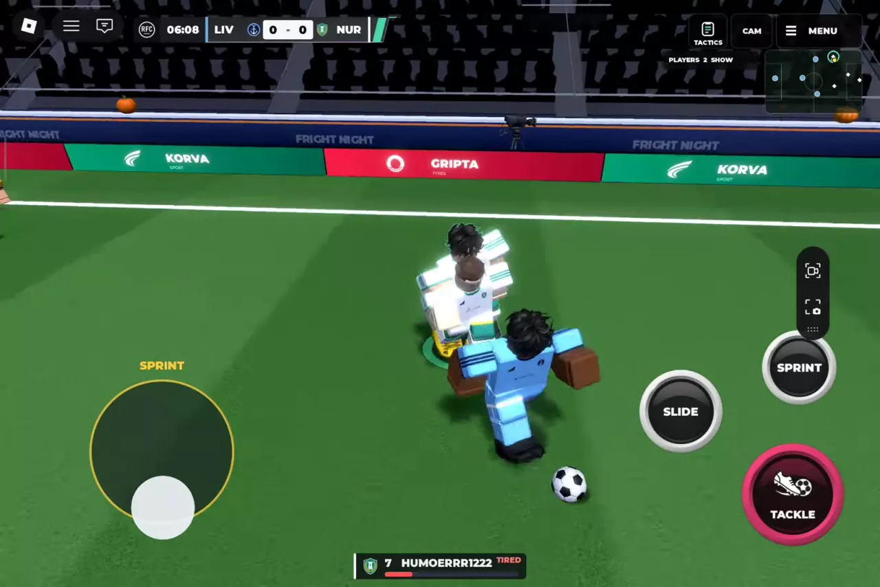 Defending touch controls with the joystick, sprint, slide and tackle buttons