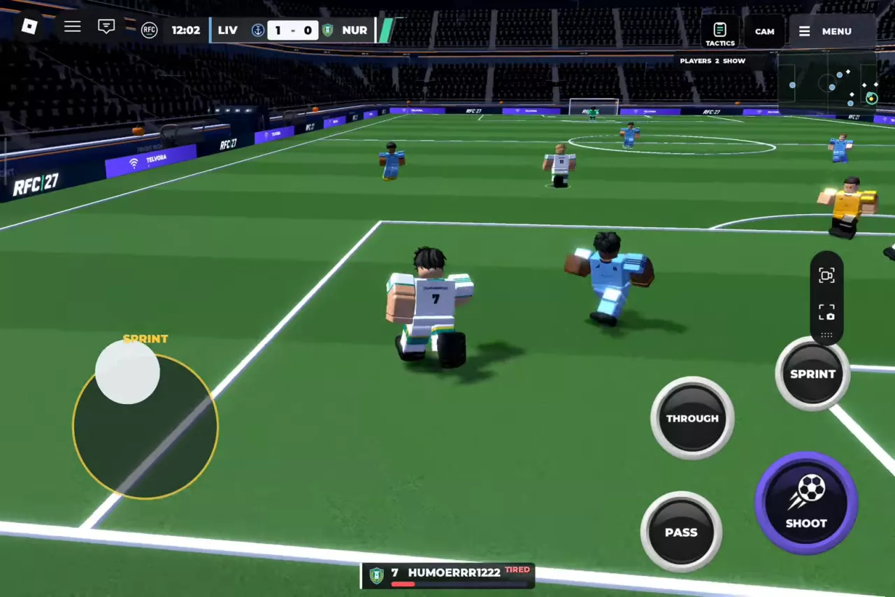 Attacking touch controls with the joystick, sprint, through, pass and shoot buttons
